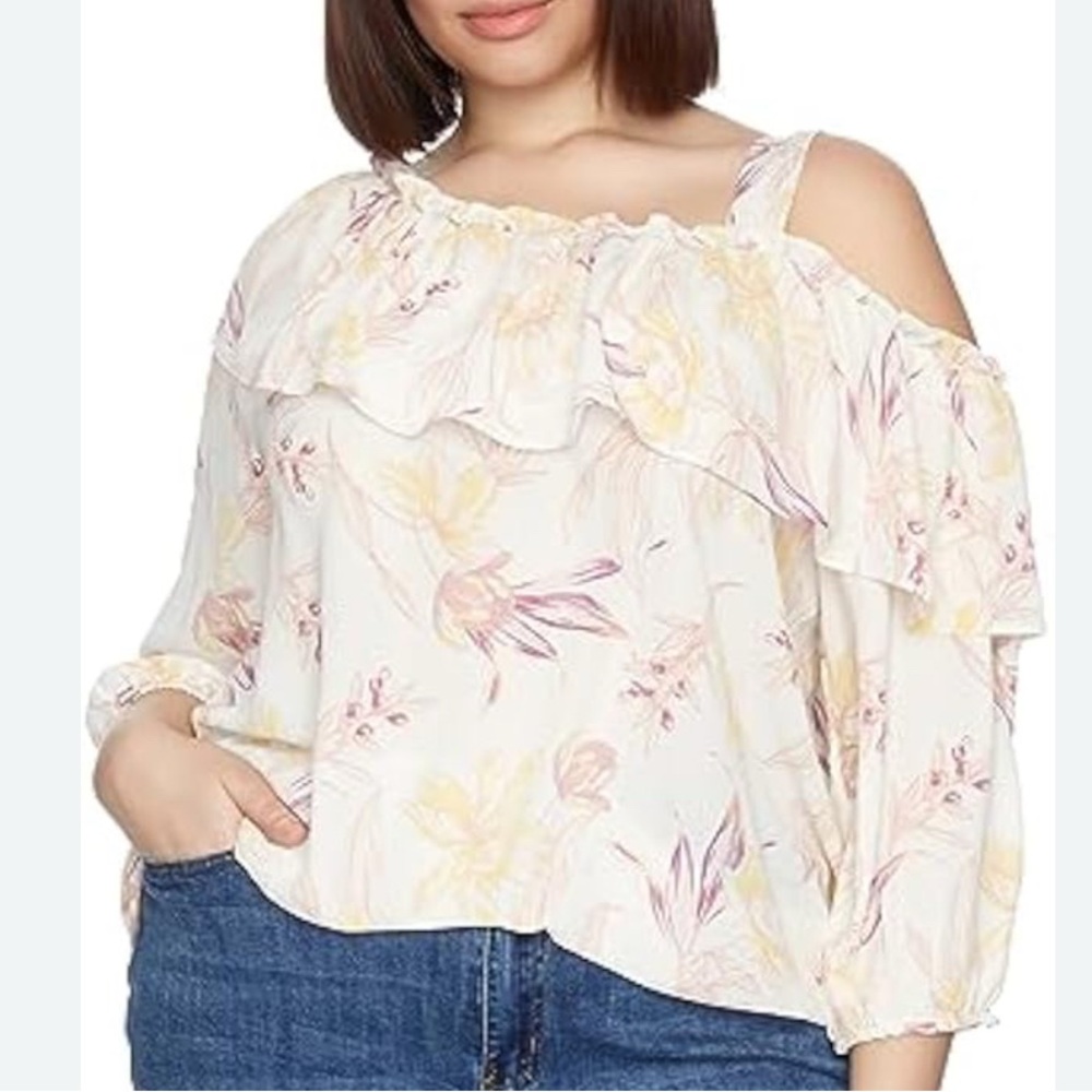 Cooper & Ella Off-the-Shoulder Floral Blouse Size L Cream Romantic New
